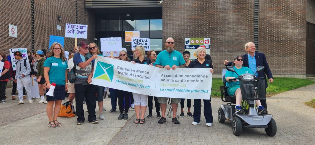 The crowd gathered outside to prepare for their mental health walk