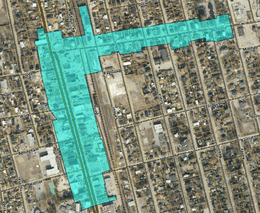 La zone en bleu sur la carte ci-haute délimite le secteur centre-ville de Lachute.