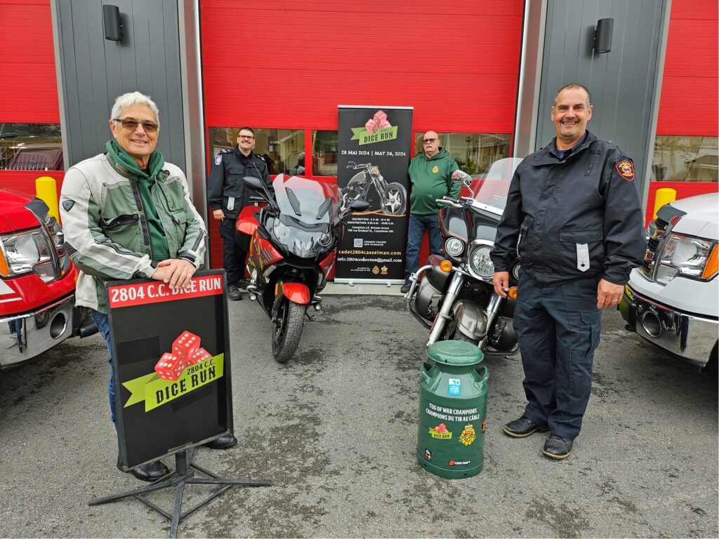 From left to right: Michel Dupuis, 2804 sponsor, Carl Surprenant, La Nation firefighter, Claude Brunet, right-hand man of the 2804 support committee and Jovan Broeck, Casselman firefighter.