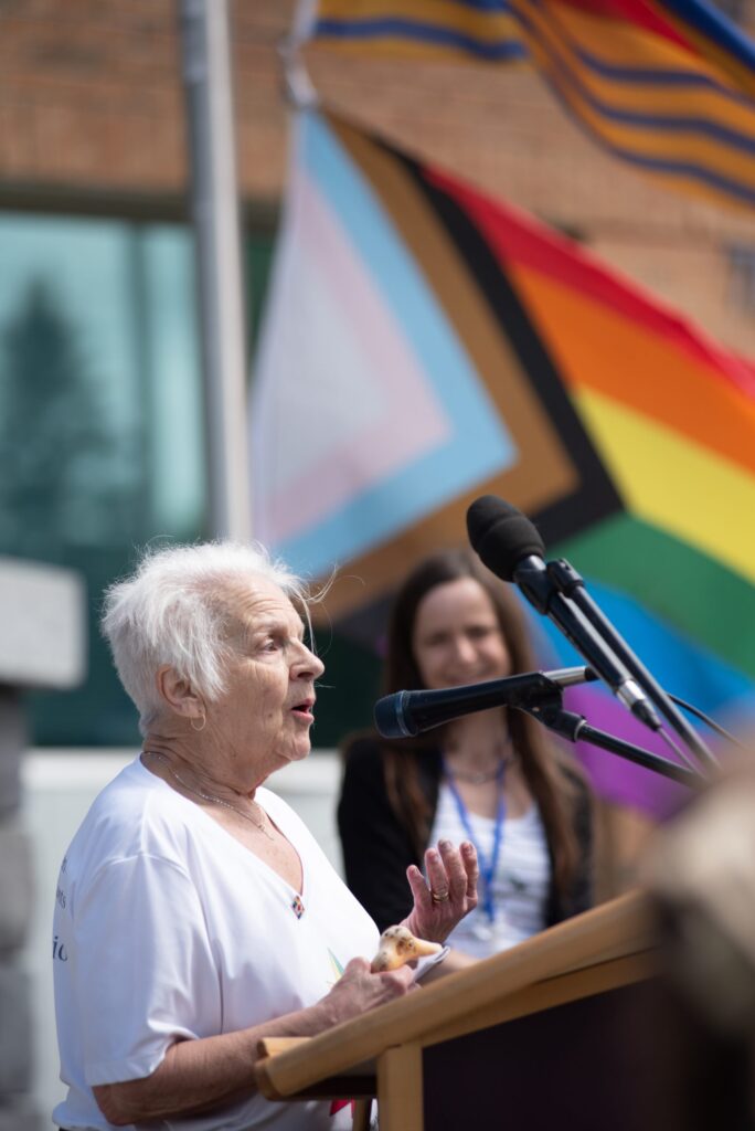 Denise Marie Theresa Latulippe received the first award in her namesake at Saturday’s Pride flag raising event. The Latulippe Award is to be given to one individual every who show extraordinary leadership and dedication to advancing 2SLGBTQ+ rights and inclusion.