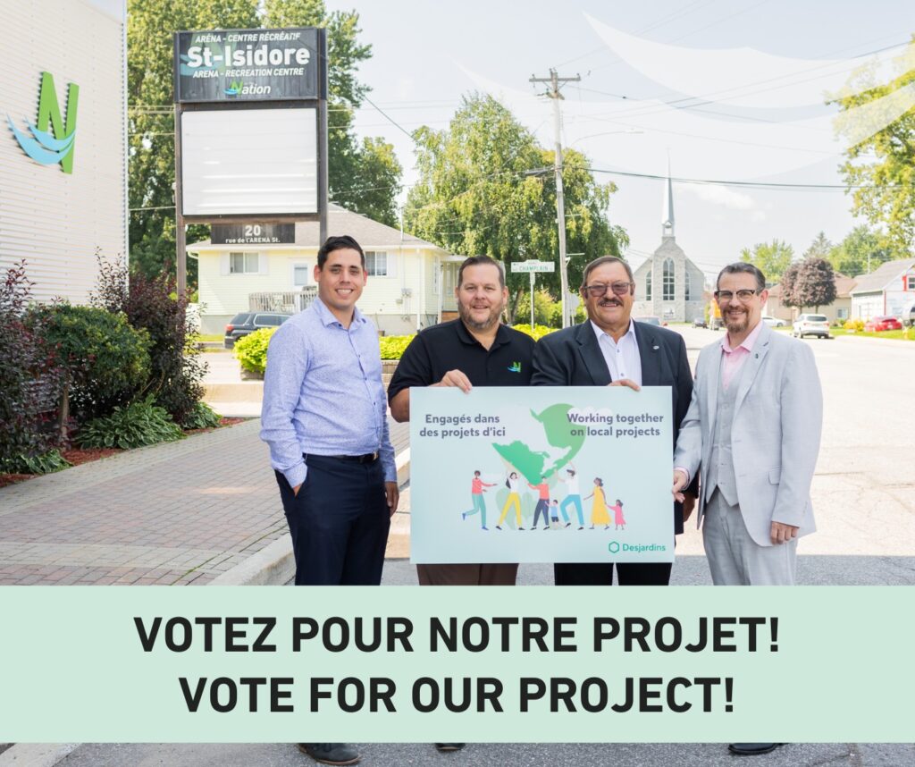 La Caisse Desjardins offre 25 000 $ au groupe communautaire de Saint-Albert et la Municipalité de la Nation pour la revitalisation des bandes de la patinoire du parc Jean-Maurice Lavergne et l’amélioration de l’aréna Saint-Isidore.