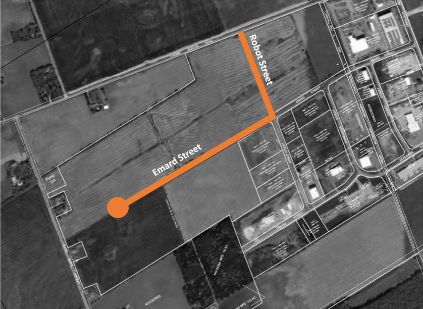 With public feedback, a revised plan for the 417 Industrial Park road expansion includes a cul-de-sac at Emard Street and an extension of Robot Street, aimed at improving access and traffic flow while minimizing environmental impact.