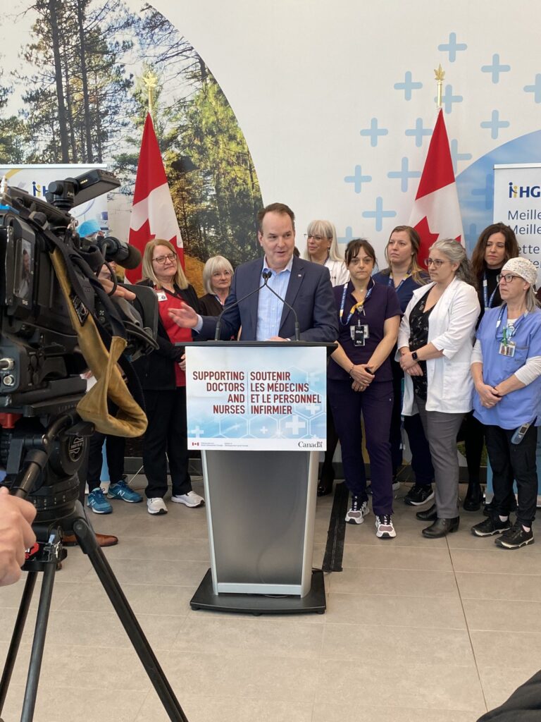 Steven MacKinnon, minister for employment, workforce development and labour, and Glengarry-Prescott-Russell MP Francis Drouin drove out to Hawkesbury Thursday, March 6, for a press conference at the Hawkesbury and District General Hospital to announce changes to the Canada Student Loan forgiveness program that will benefit doctors and nurses working in rural and remote communities.