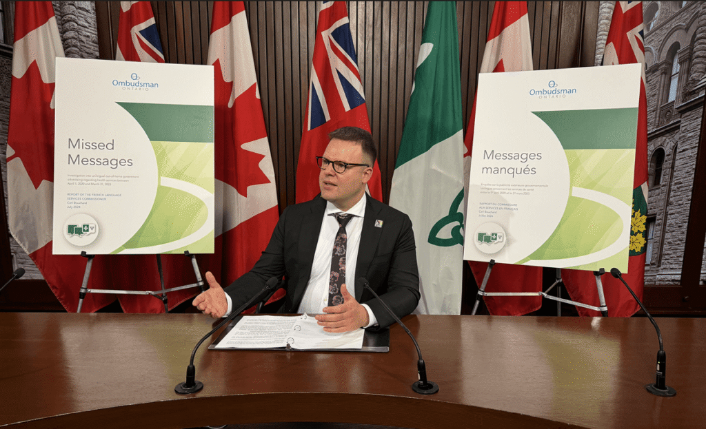 Carl Bouchard, commissaire aux services en français, a lancé une enquête sur le disponibilité des services en français dans les centres ServiceOntario de la province.