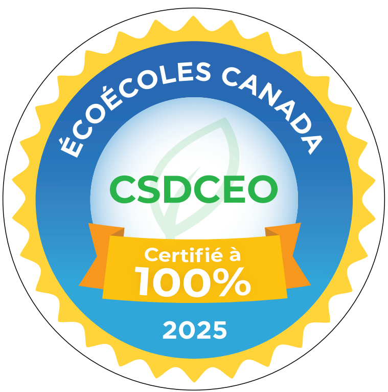 Le sceau officiel du CSDCEO : « Certifié à 100 % – ÉcoÉcoles Canada 2025 »