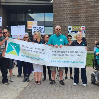 The crowd gathered outside to prepare for their mental health walk