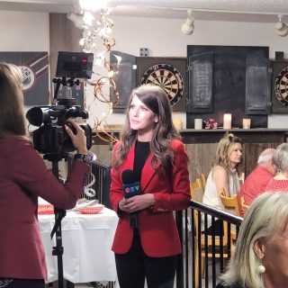 Liberal Amanda Simard talks to media Thursday night in Embrun after conceding defeat to Stéphane Sarrazin, who will become the new Progressive Conservative MPP for Glengarry-Prescott-Russell in the second majority government of Premier Doug Ford. —photo Christopher Smith