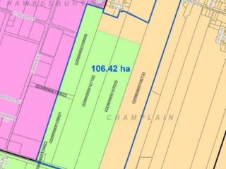 A map of the land along County Road 17 within Champlain Township that Hawkesbury would annex under the terms of a Memorandum of Understanding between the two municipalities. In return Champlain Township will get access to Hawkesbury’s water and sewer services for another parcel of land along the county road within the township.