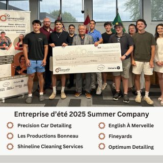 Six jeunes entrepreneurs de Prescott-Russell ont lancé et géré leur propre entreprise grâce au soutien du programme Summer Company du gouvernement provincial et à l'aide de mentors locaux fournie par le Centre d'entrepreneuriat de Prescott et Russell