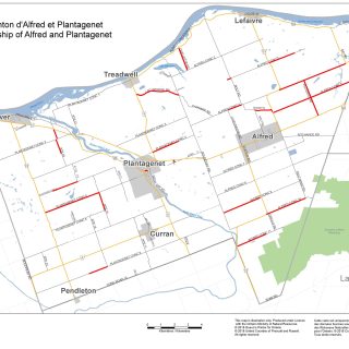 La ligne rouge indique les routes en plus mauvais état dans le canton d’Alfred-Plantagenet. Le personnel municipal travaille à l’élaboration d’une stratégie à long terme pour l’amélioration future des routes, qu’il présentera au conseil dans le cadre de la session de planification du budget municipal de l’année prochaine.