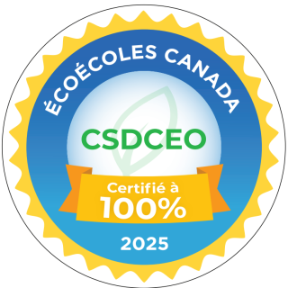 Le sceau officiel du CSDCEO : « Certifié à 100 % – ÉcoÉcoles Canada 2025 »