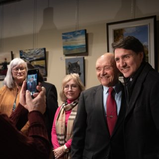 Prime Minister Justin Trudeau visited several Clarence-Rockland businesses on Thursday morning, January 11, including Café Joyeux on Laurier Street, where he was met by Don Boudria, former Glengarry-Prescott-Russell MP who served as Minister of Public Works, among other posts, in the government of Jean Chrétien.