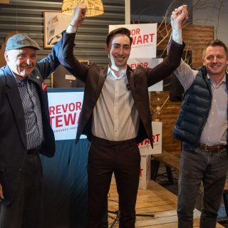 Flanked by former MP and Liberal cabinet minister Don Boudria (left) and current MP Francis Drouin (right), Trevor Stewart announced he is be running as a Liberal for the provincial riding of Glengarry-Precott-Russell. Stewart has served as city councillor for Clarence-Rockland since 2022. The next provincial election is slated for 2026.