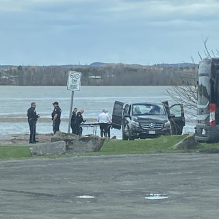 With help from the Clarence-Rockland Fire Department, OPP removed a body from the Ottawa river at the Rockland marina in Du Moulin Park on Monday, April 15.