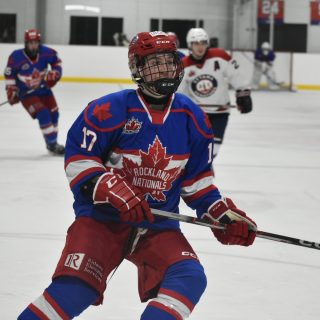 Guillaume Laubre of the Rockland Nationals in game action last week. The Nationals snapped a four-game losing streak with wins against the Kemptville 73’s and the Brockville Braves and clinching a spot in the CCHL playoffs.