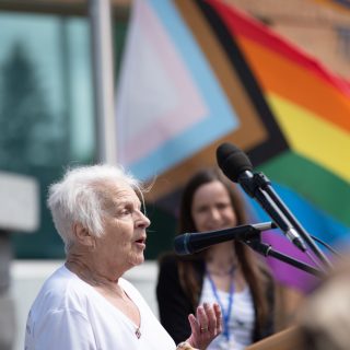 Denise Marie Theresa Latulippe received the first award in her namesake at Saturday’s Pride flag raising event. The Latulippe Award is to be given to one individual every who show extraordinary leadership and dedication to advancing 2SLGBTQ+ rights and inclusion.